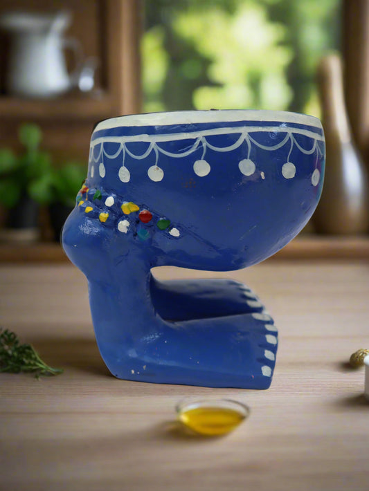 Carved Blue Legged Wooden Bowl