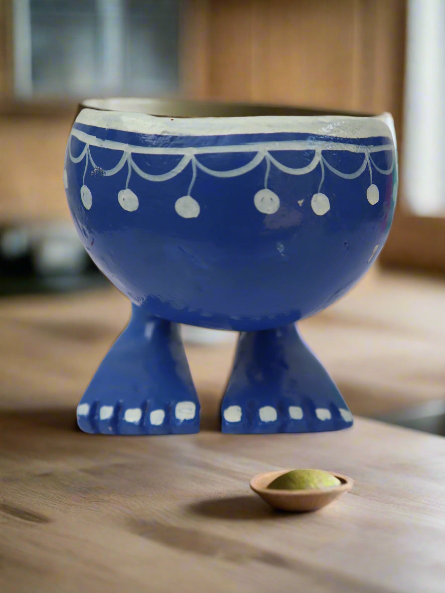 Carved Blue Legged Wooden Bowl