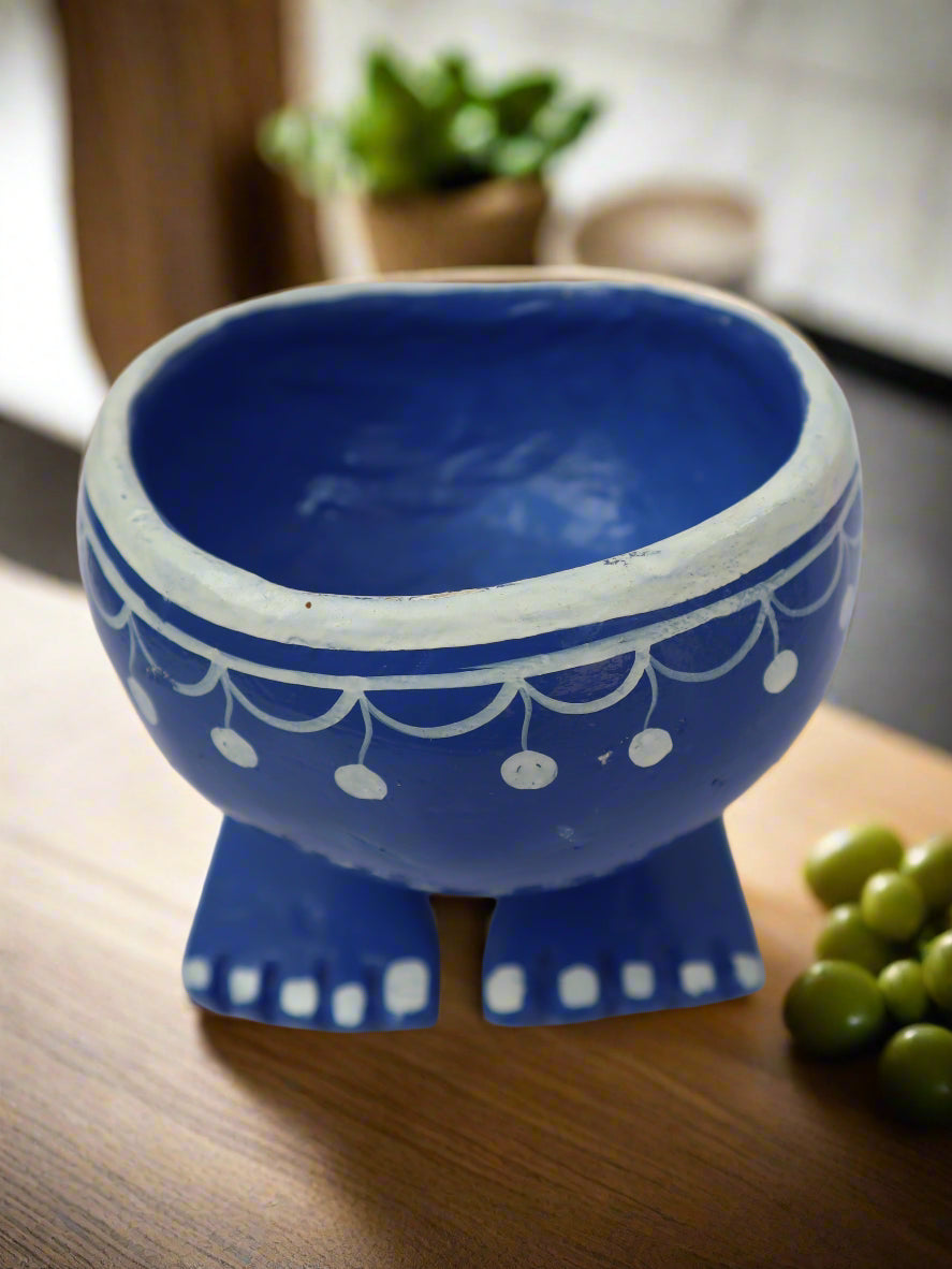 Carved Blue Legged Wooden Bowl