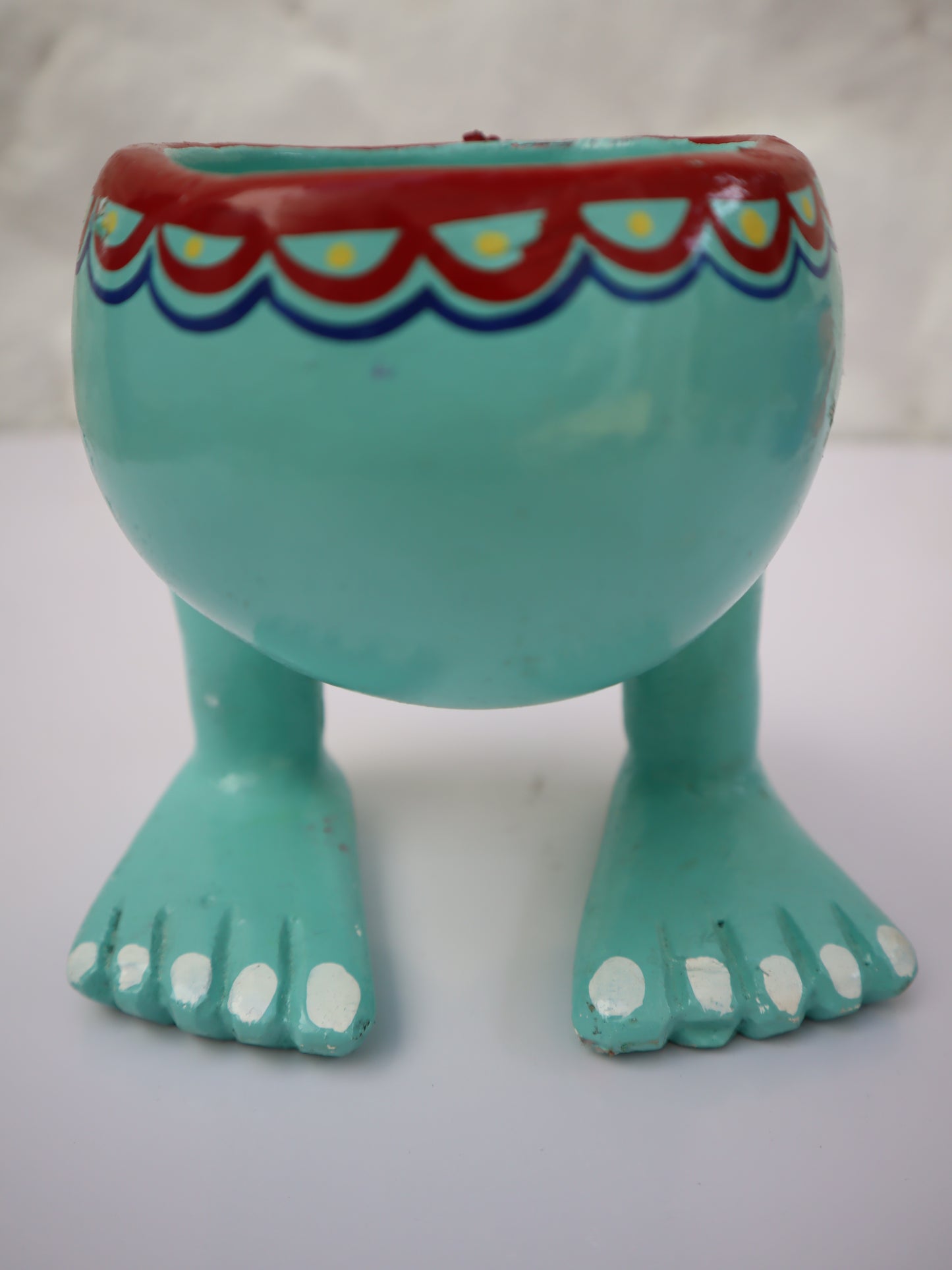 Carved Turquioise Legged Wooden Bowl