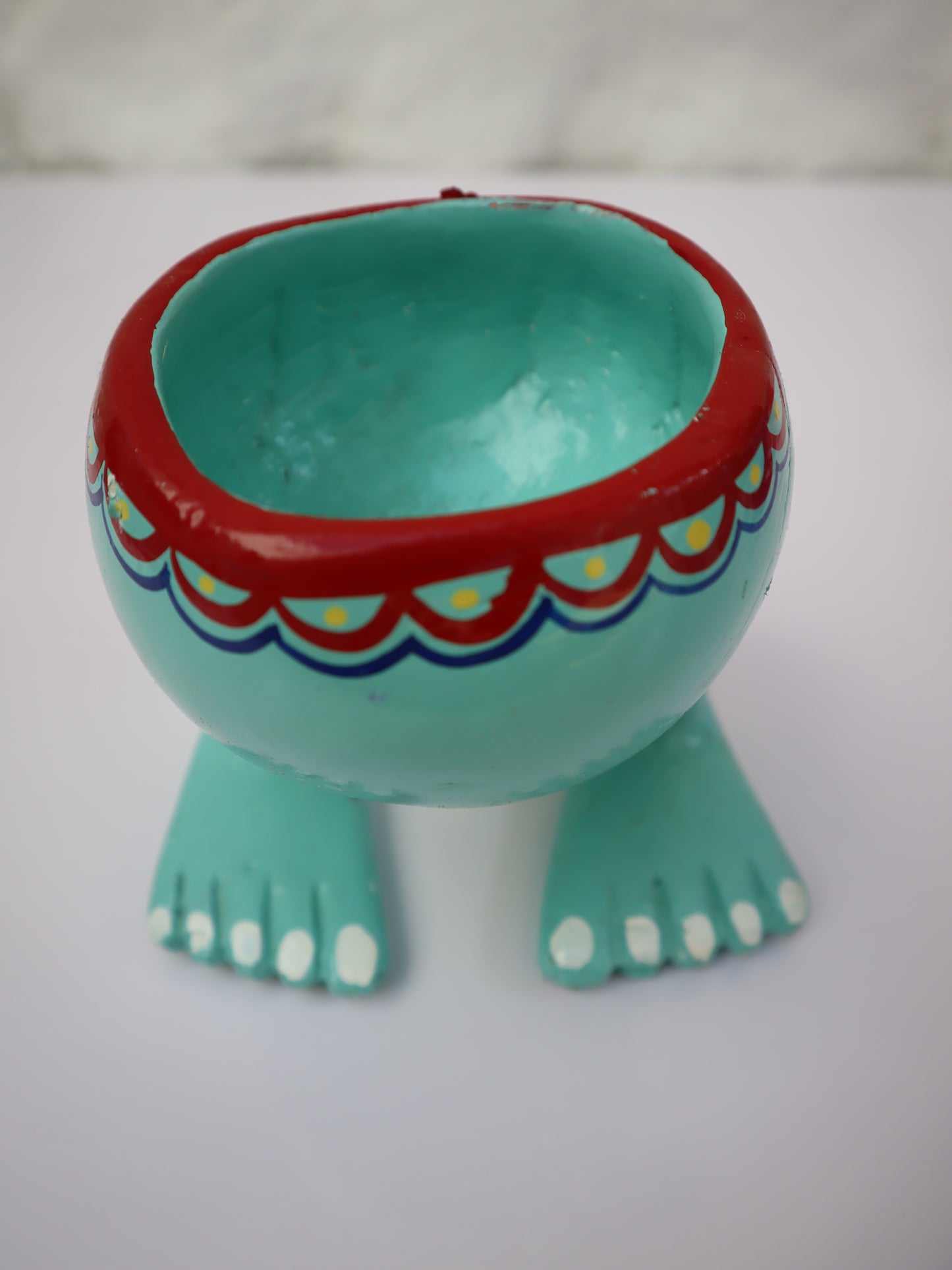 Carved Turquioise Legged Wooden Bowl