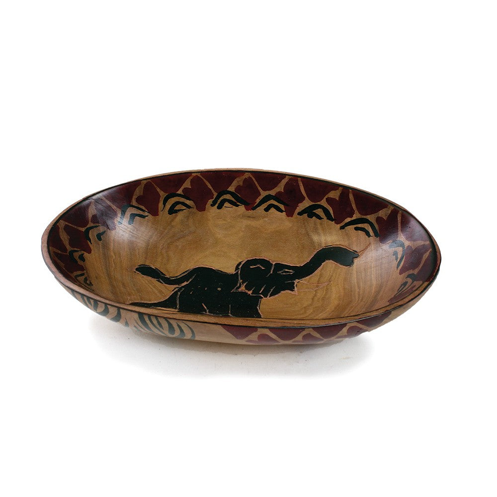 Deco wooden african painted elephant bowl