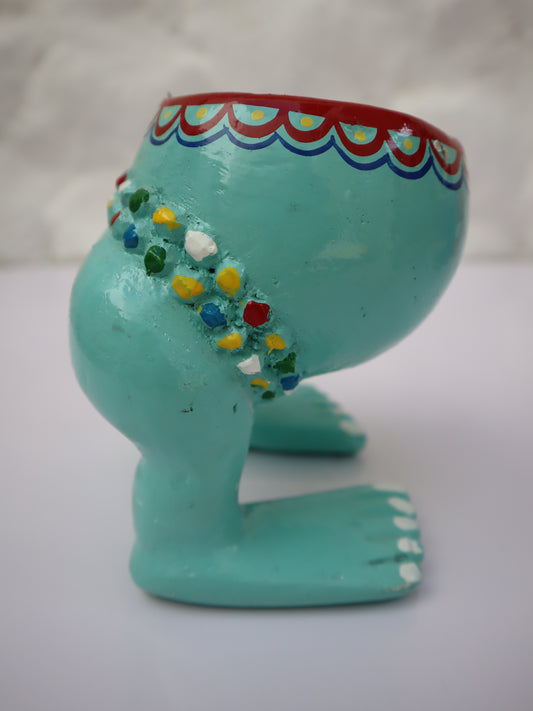 Carved Turquioise Legged Wooden Bowl